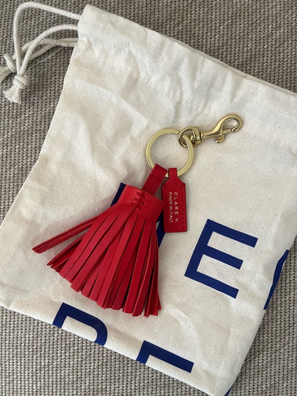 Clare V Red Leather Tassel Key Fob with Gold Hardware